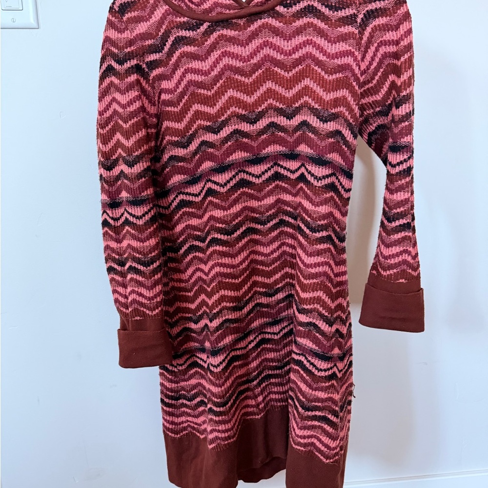 Prana Pink and Burgundy Zigzag Sweater Dress